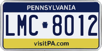 PA license plate LMC8012