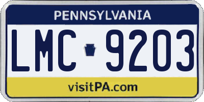 PA license plate LMC9203