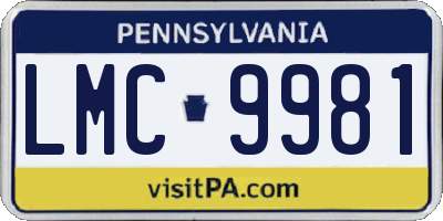 PA license plate LMC9981