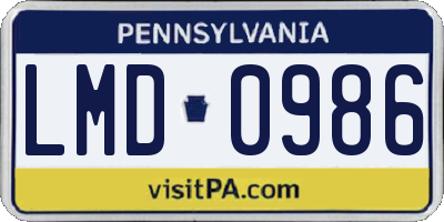 PA license plate LMD0986