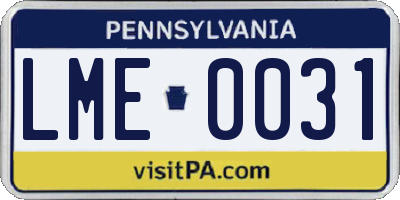 PA license plate LME0031