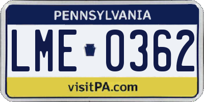 PA license plate LME0362