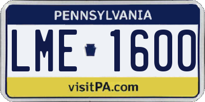 PA license plate LME1600
