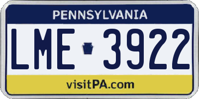 PA license plate LME3922