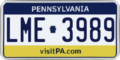 PA license plate LME3989