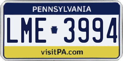PA license plate LME3994