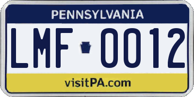 PA license plate LMF0012