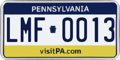 PA license plate LMF0013