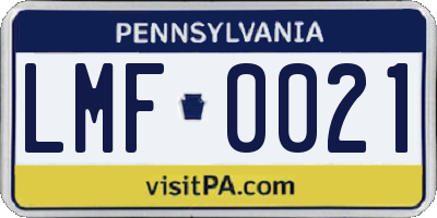 PA license plate LMF0021