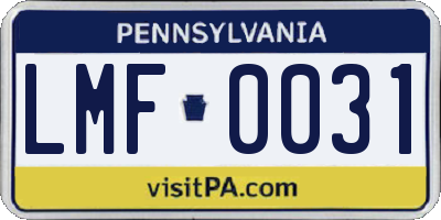 PA license plate LMF0031