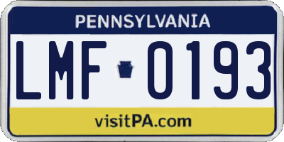 PA license plate LMF0193