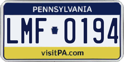 PA license plate LMF0194