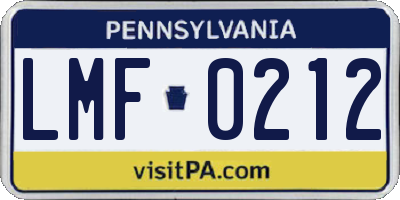 PA license plate LMF0212
