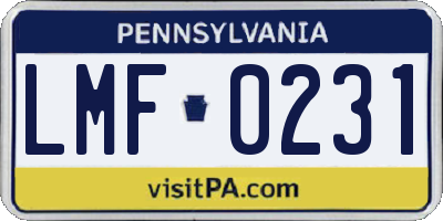 PA license plate LMF0231