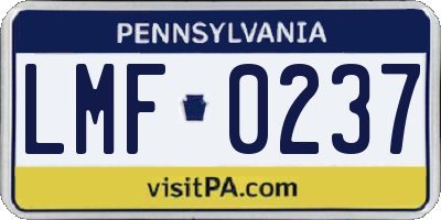 PA license plate LMF0237