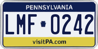 PA license plate LMF0242