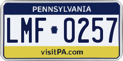 PA license plate LMF0257