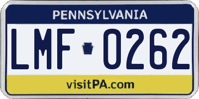 PA license plate LMF0262