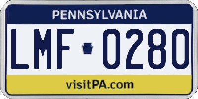PA license plate LMF0280