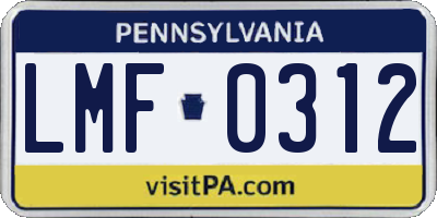 PA license plate LMF0312