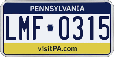 PA license plate LMF0315