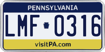 PA license plate LMF0316