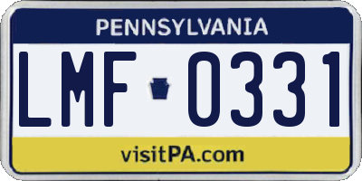 PA license plate LMF0331