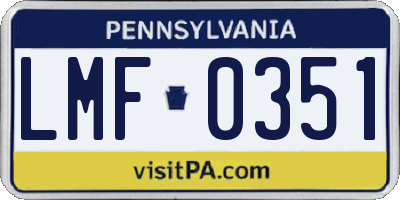 PA license plate LMF0351