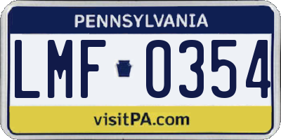 PA license plate LMF0354