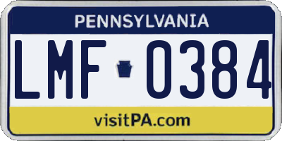 PA license plate LMF0384