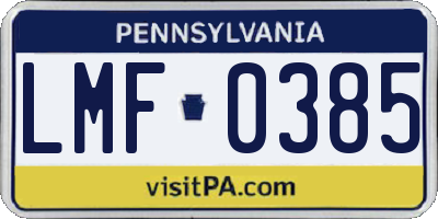 PA license plate LMF0385