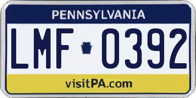 PA license plate LMF0392