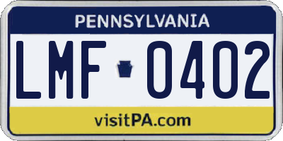 PA license plate LMF0402