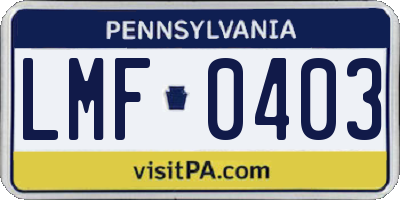 PA license plate LMF0403