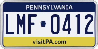 PA license plate LMF0412