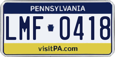 PA license plate LMF0418