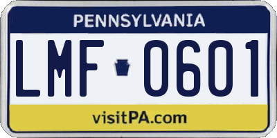 PA license plate LMF0601