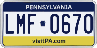 PA license plate LMF0670