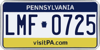 PA license plate LMF0725