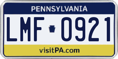 PA license plate LMF0921