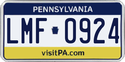 PA license plate LMF0924