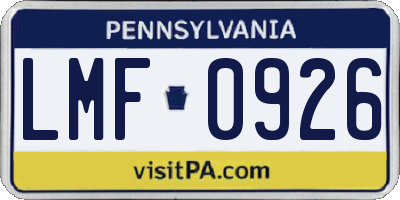 PA license plate LMF0926