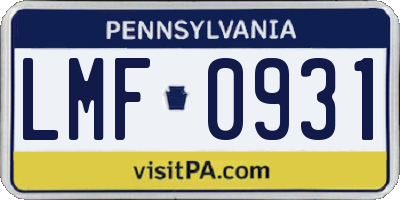 PA license plate LMF0931