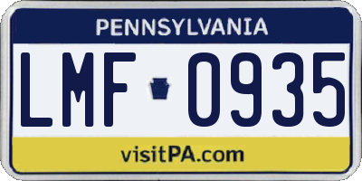 PA license plate LMF0935