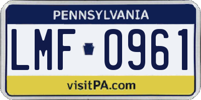 PA license plate LMF0961
