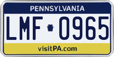 PA license plate LMF0965