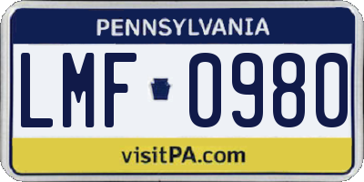 PA license plate LMF0980