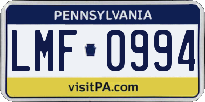 PA license plate LMF0994