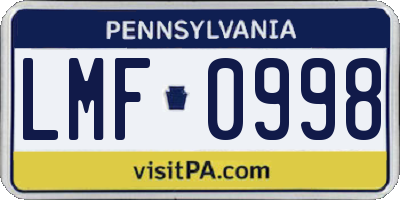PA license plate LMF0998