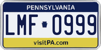 PA license plate LMF0999